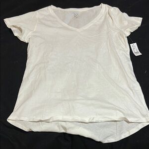 New York & Company White Flutter Sleeve Asymmetrical Tee